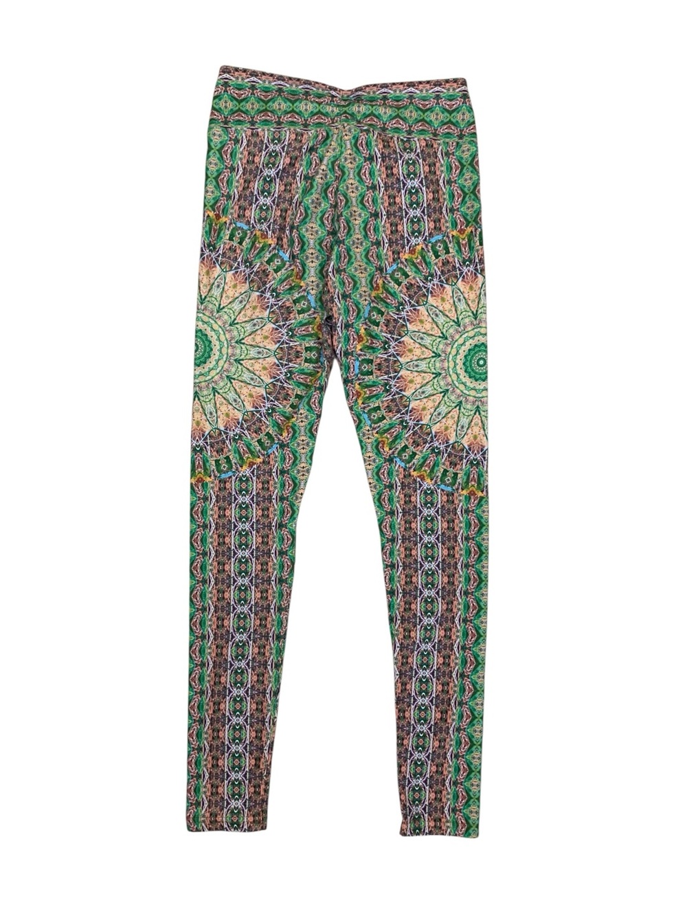 Wolven Fauna Ruched Crossover Leggings Green Abstract Print High Rise Yoga M - Picture 4 of 5